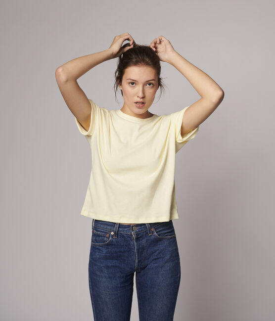 Camiseta de algodón/lino lisa de mujer blanco MARSHMALLOW