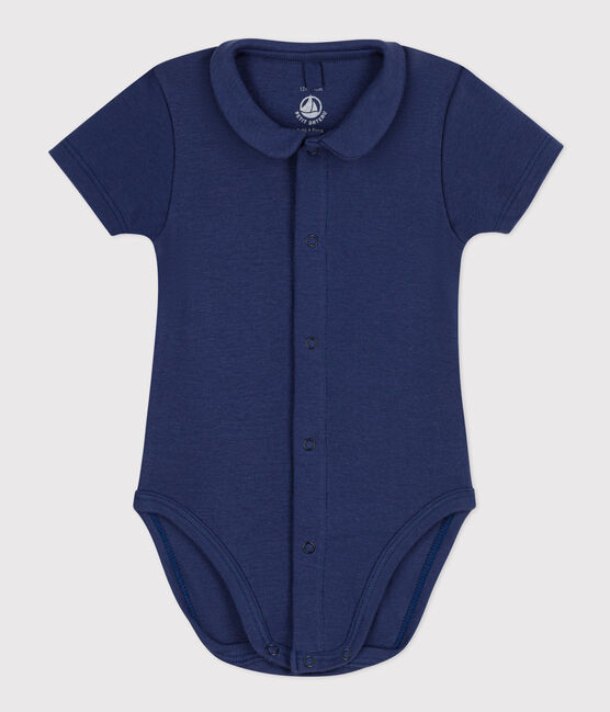 Body de algodón de manga corta con cuello para bebé azul CHALOUPE