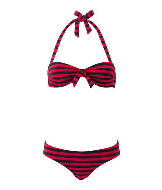 Bañador de 2 piezas con forma de banda para mujer azul SMOKING/rojo TERKUIT