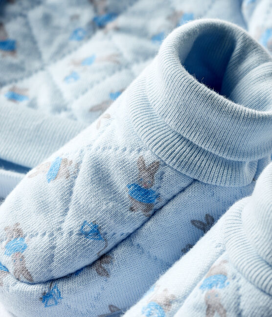Juego de gorro de nacimiento y patucos para bebé de túbico. azul FRAICHEUR/blanco MULTICO