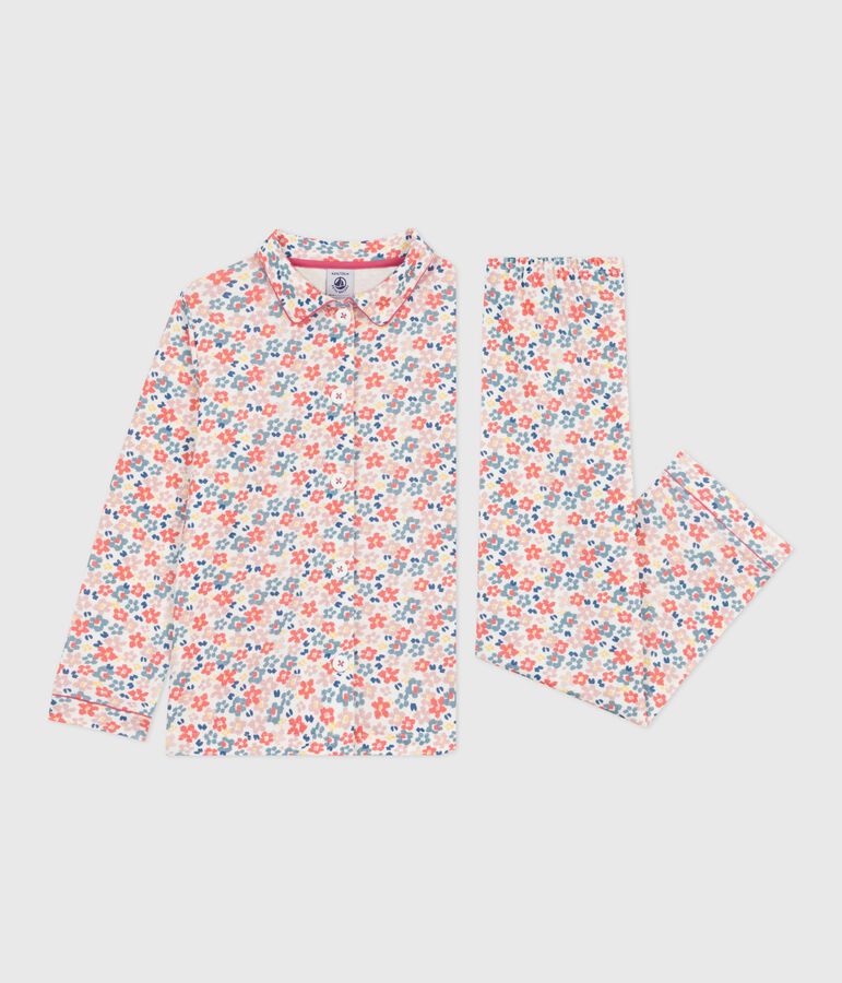 Pijama infantil abotonado de algod&oacute;n estampado blanco/multicolor