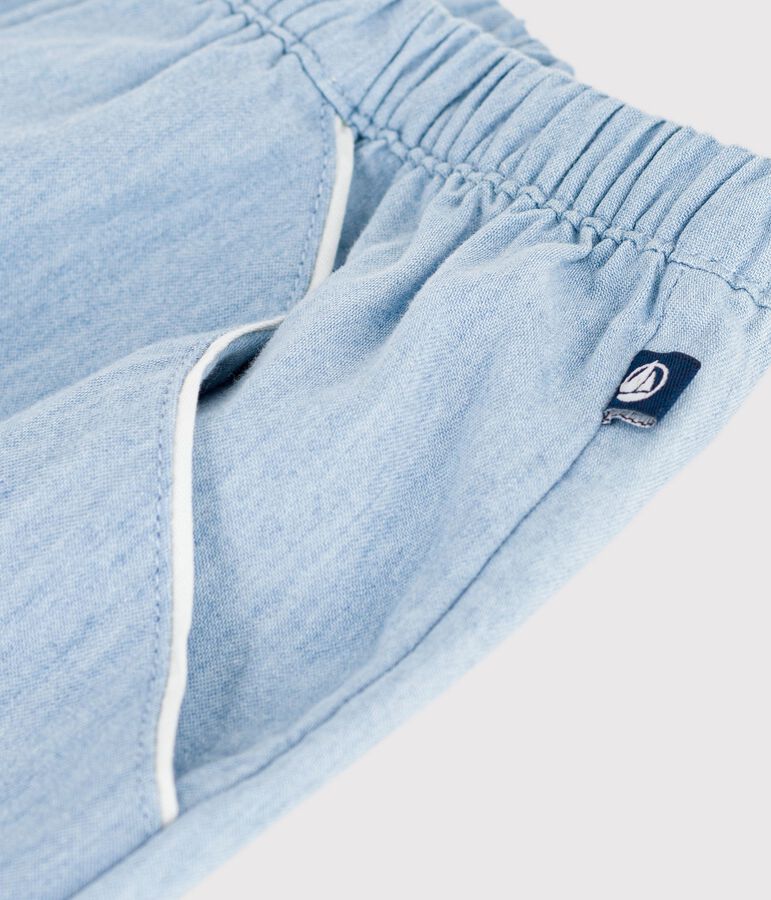 Shorts infantiles de algod&oacute;n liso azul BLEU CLAIR