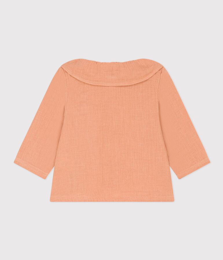 Blusa de manga larga de gasa de algod&oacute;n para beb&eacute; rosa