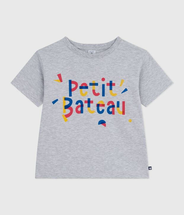 Camiseta infantil estampada de manga corta gris