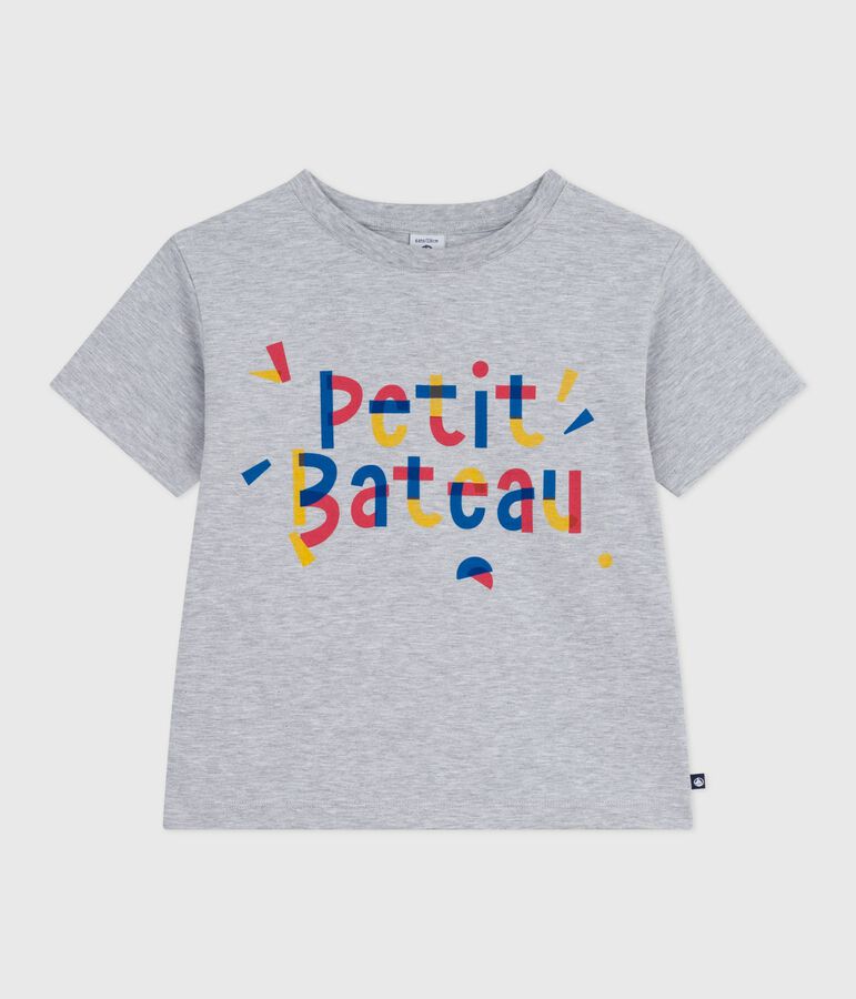 Camiseta infantil estampada de manga corta gris