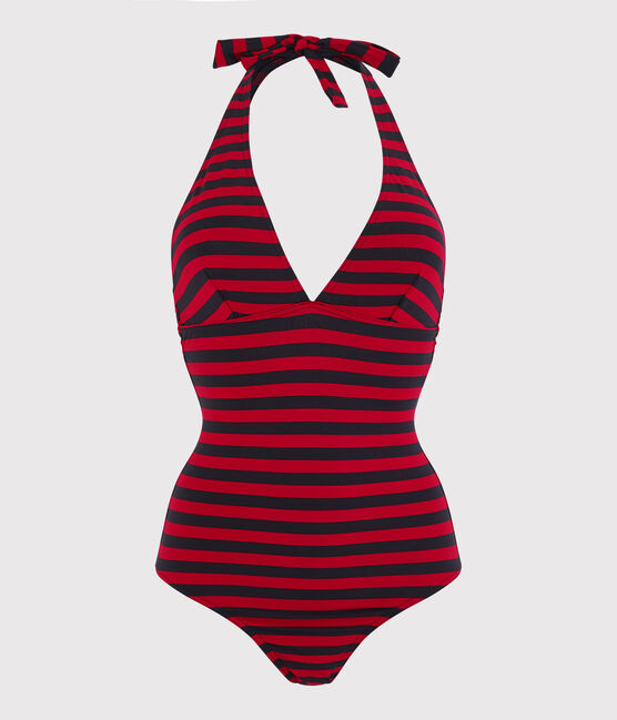 Traje de baño de 1 pieza reciclado de mujer azul SMOKING/rojo TERKUIT