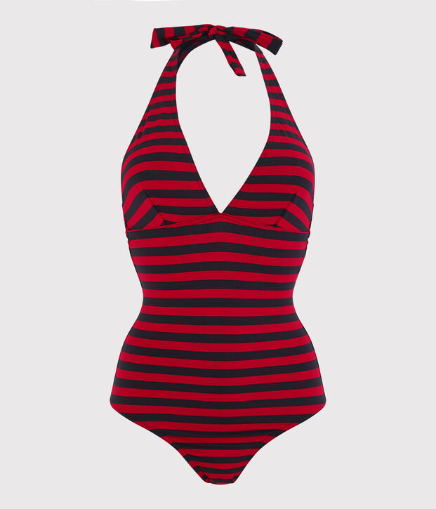 Traje de ba&ntilde;o de 1 pieza reciclado de mujer azul/rojo