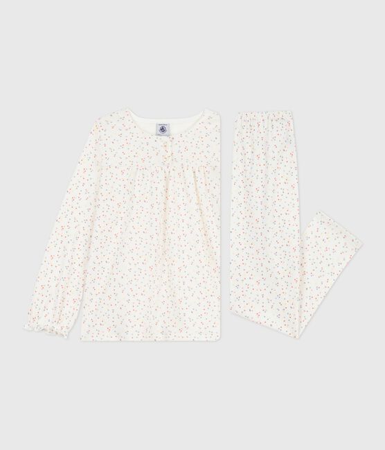 Pijama infantil de algodón con estampado de lunares blanco MARSHMALLOW/blanco MULTICO