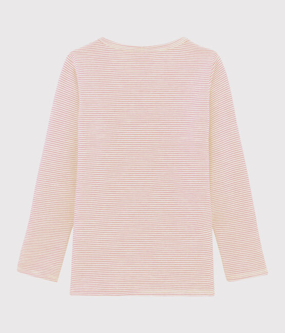 Camiseta de manga larga milrayas de niña de lana y algodón rosa CHARME/blanco MARSHMALLOW