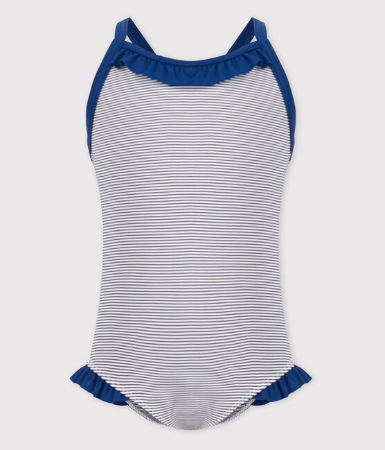 Bañador de 1 pieza icónico de niña azul MEDIEVAL/blanco MARSHMALLOW