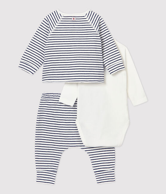 Conjunto de 3 prendas a rayas de bebé de algodón orgánico blanco MARSHMALLOW/azul SMOKING
