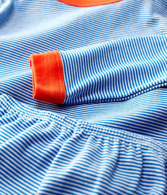 Pijama milrayas de niño de algodón azul RUISSEAU/blanco MARSHMALLOW