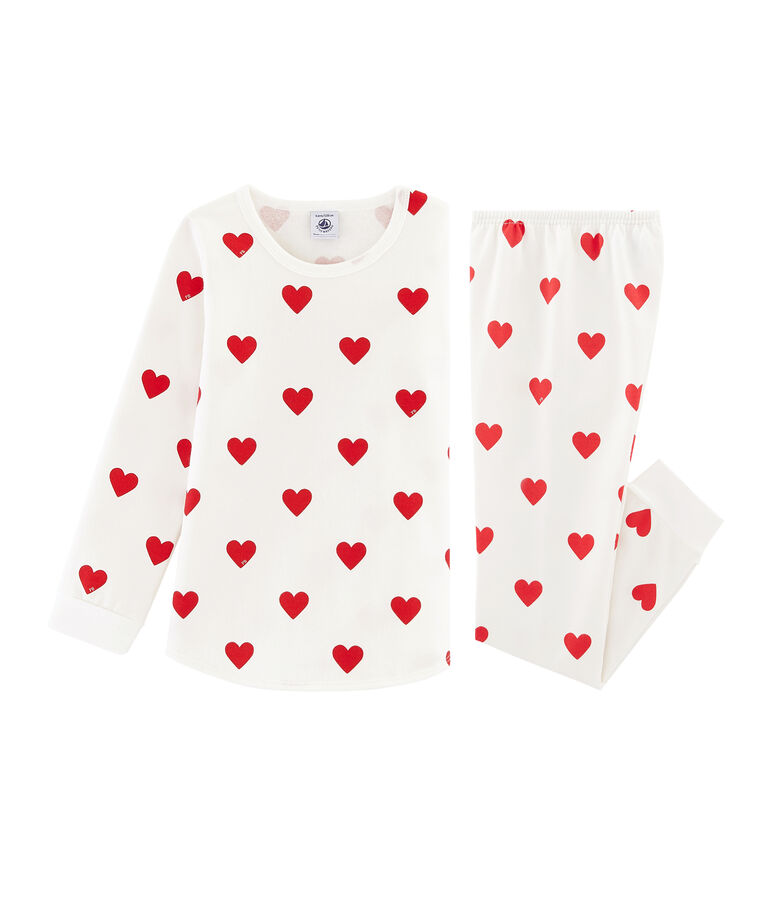 Pijama de felpa para ni&ntilde;a-ni&ntilde;o blanco/rojo