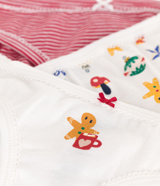 Juego de 3 braguitas infantiles de algod&oacute;n de Navidad multicolor