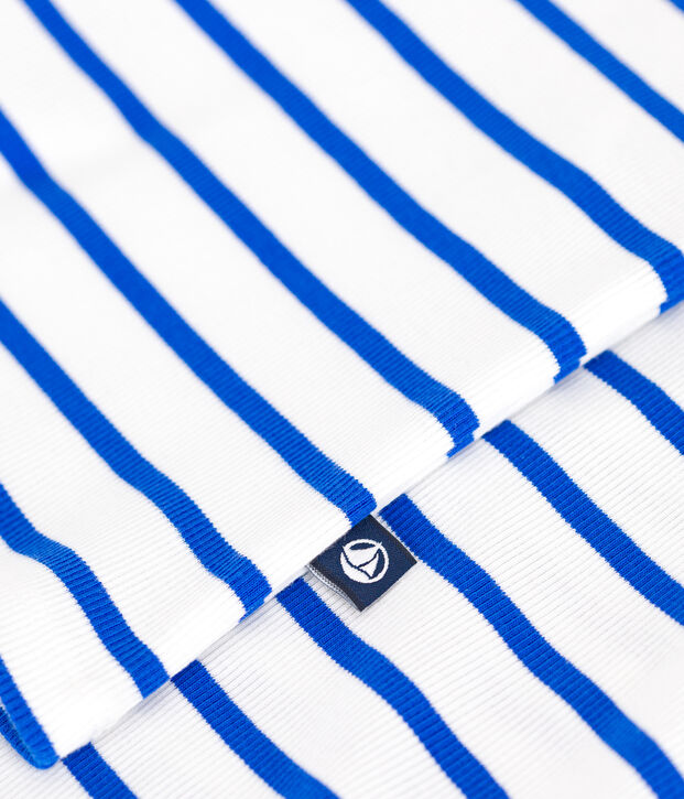 Pijama corto de algod&oacute;n de tirantes a rayas para mujer blanco/azul
