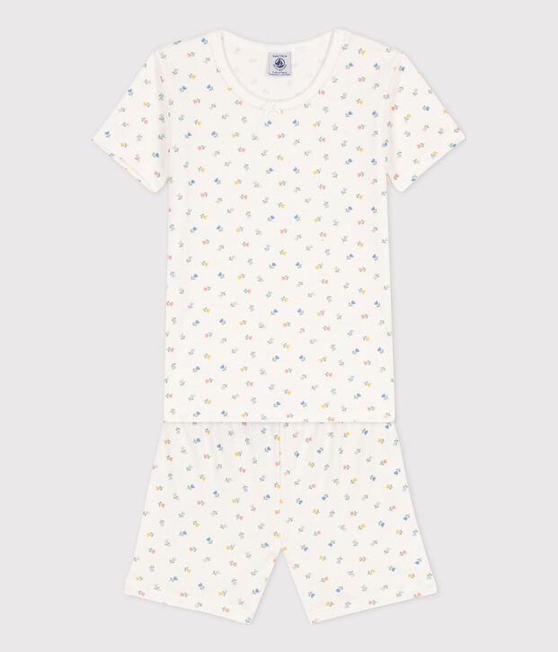 Pijama de algod&oacute;n corto y ajustado para ni&ntilde;a blanco/multicolor
