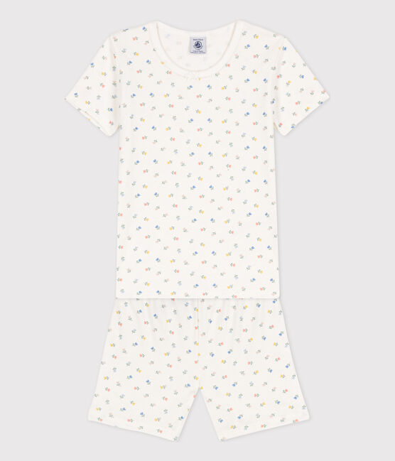 Pijama de algodón corto y ajustado para niña blanco MARSHMALLOW/blanco MULTICO