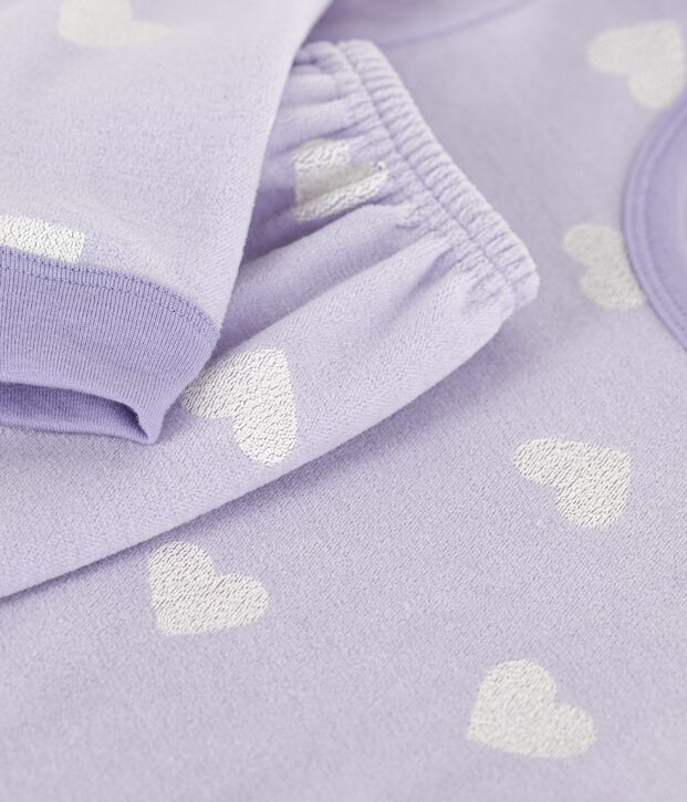 Pijama infantil de terciopelo con estampado de corazones violeta/blanco
