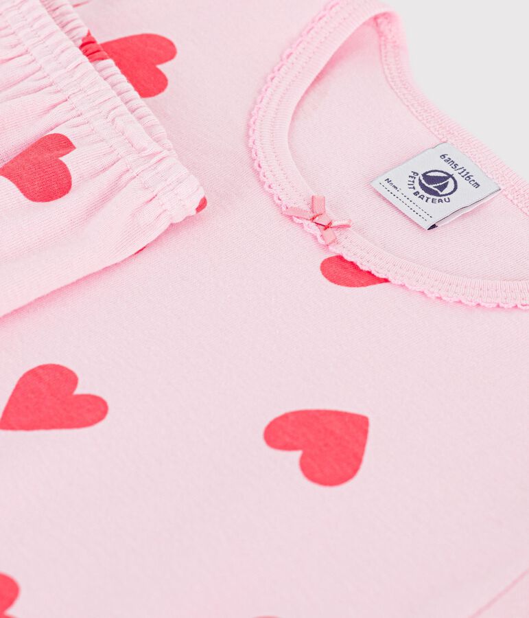 Pijama pirata infantil de algod&oacute;n con estampado de corazones rosa/naranja
