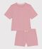 Pijama corto de algodón a rayas para mujer rosa ROSEWOOD/ MARSHMALLOW