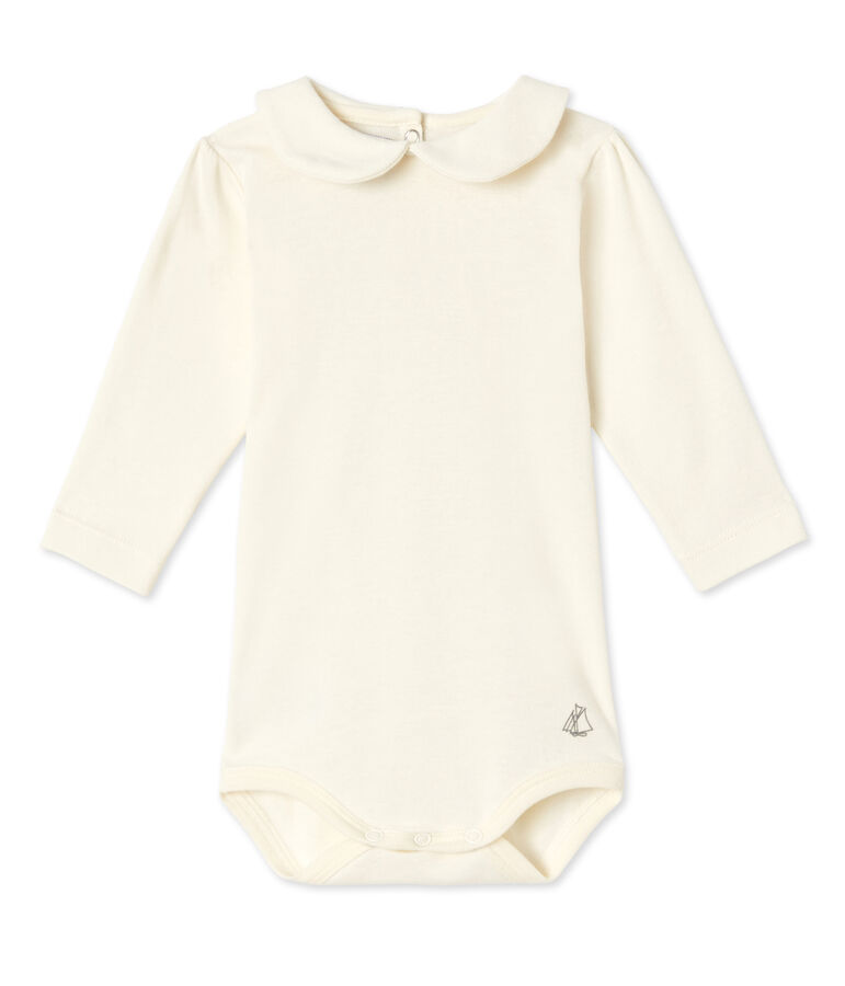 Body beb&eacute; ni&ntilde;a de cuello claudine blanco