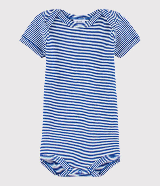 Bodi de manga corta de bebé niño azul SURF/blanco LAIT