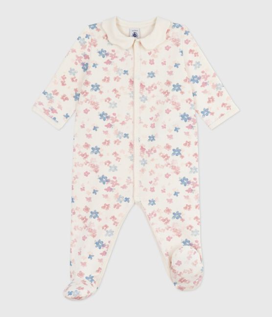 Pijama de felpa cepillada con cuello pétalo y estampado de flores para bebé MILK/ MULTICO