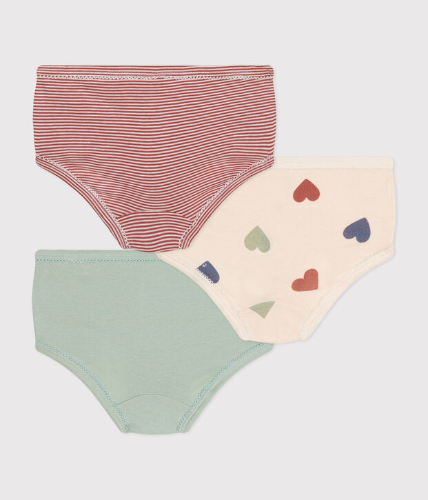 Juego de 3 braguitas infantiles con coraz&oacute;n de algod&oacute;n de talle alto multicolor