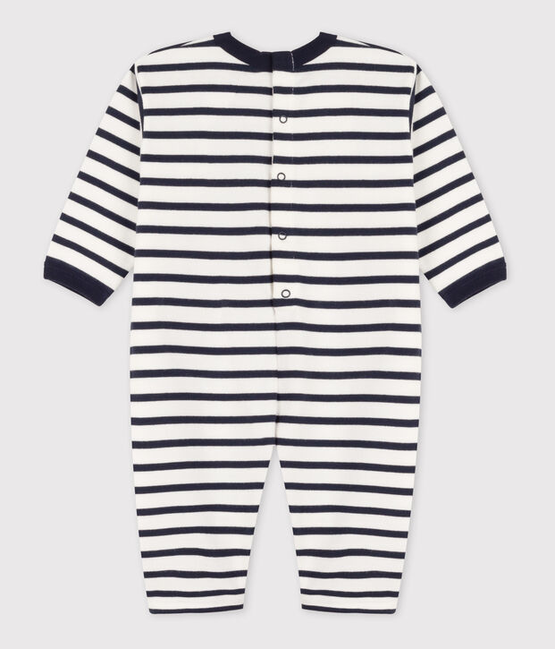 Mono de punto grueso con rayas marineras para beb&eacute; blanco/azul