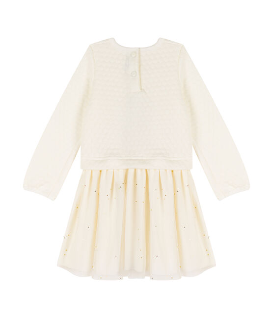 Vestido infantil bimaterial para niña blanco MARSHMALLOW