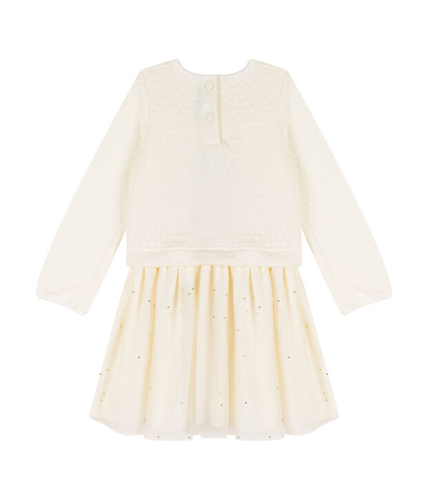 Vestido infantil bimaterial para ni&ntilde;a blanco