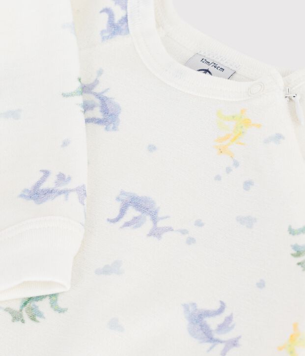 Pijama de terciopelo con estampado de dragones para beb&eacute; blanco/multicolor