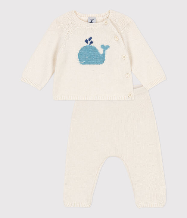 Conjunto de punto tricotado de lana y algod&oacute;n para beb&eacute; blanco