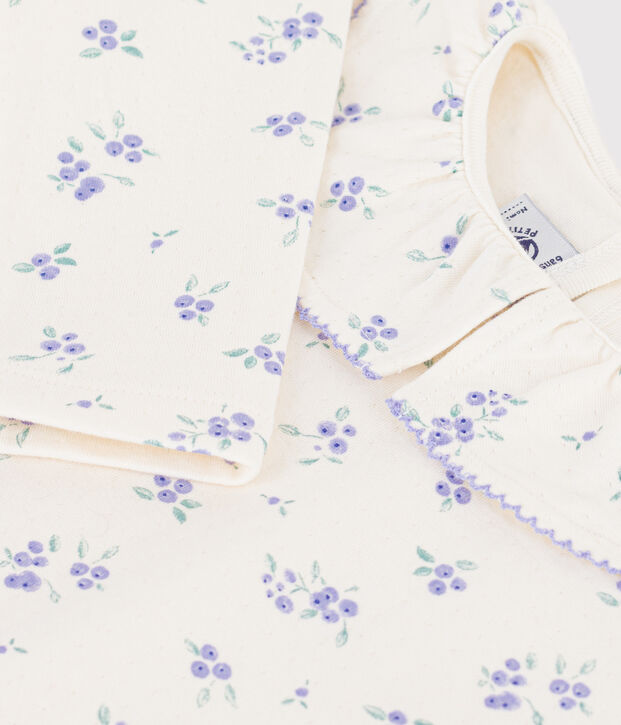 Camiseta infantil de algod&oacute;n de manga larga con flores y cuello crudo/multicolor