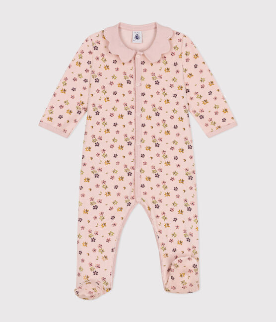 Pijama de terciopelo con estampado de flores para bebé rosa SALINE/blanco MULTICO