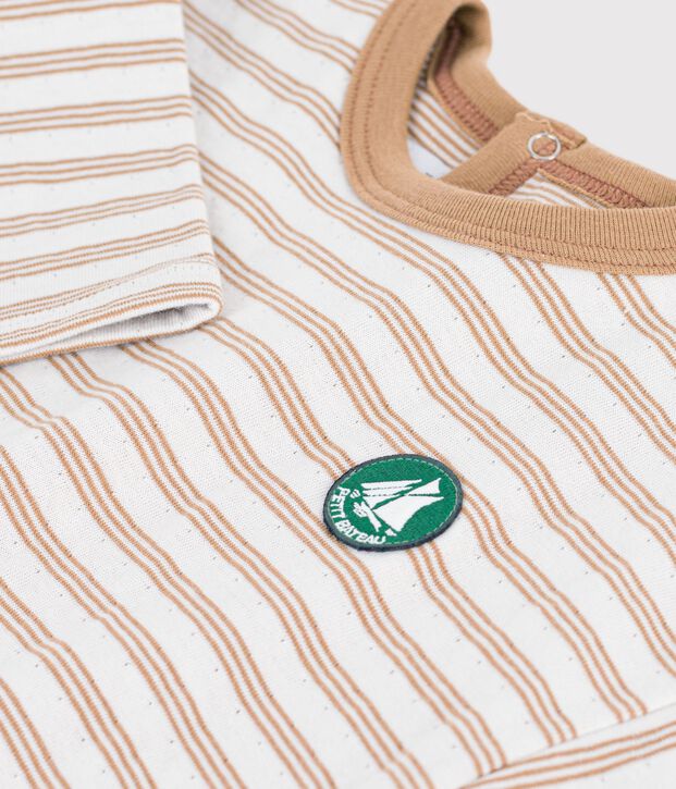 Camiseta de manga larga a rayas de algod&oacute;n para beb&eacute; beige/crudo