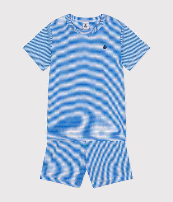 Pijama corto infantil a rayas de algodón DELPHINIUM/ MARSHMALLOW