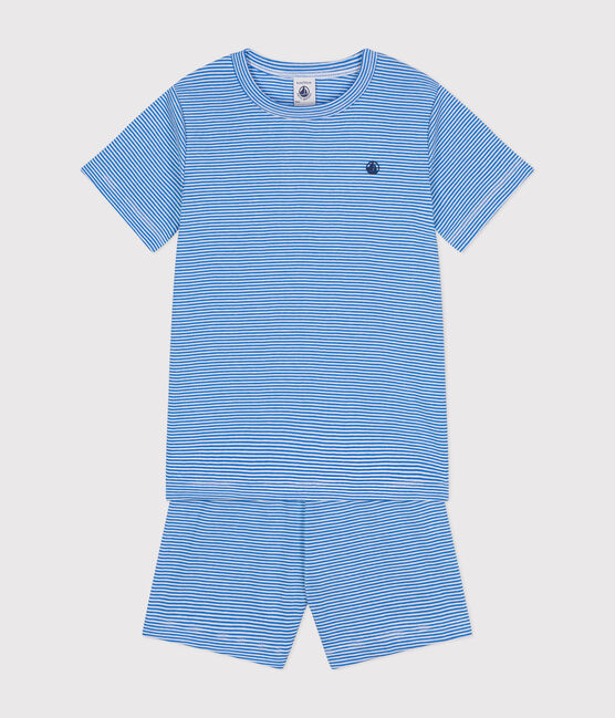 Pijama corto infantil a rayas de algodón DELPHINIUM/ MARSHMALLOW