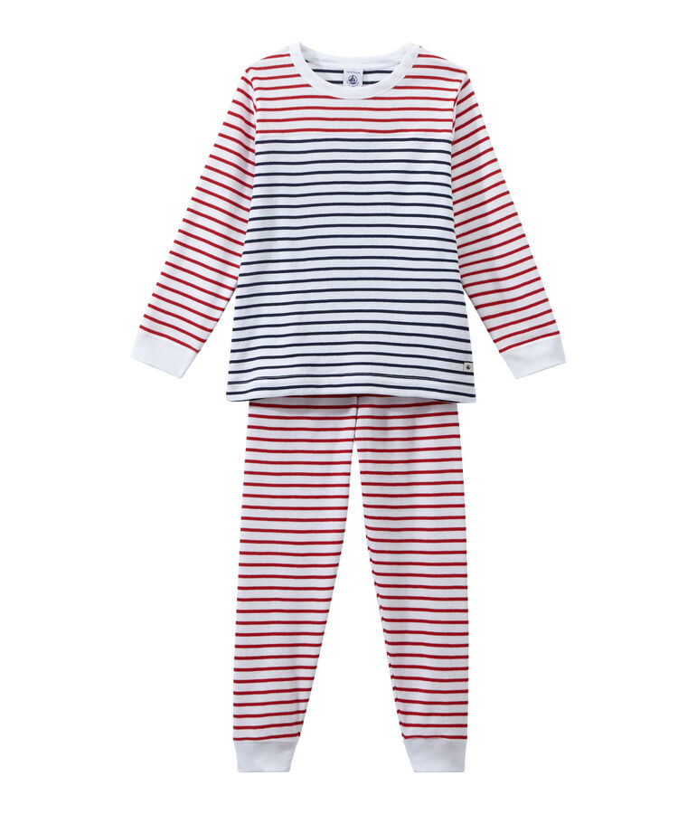 Pijama rayado para ni&ntilde;o blanco/multicolor