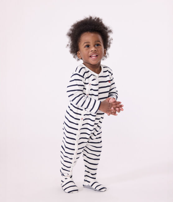 Pijama de punto a rayas para bebé blanco MARSHMALLOW/azul SMOKING
