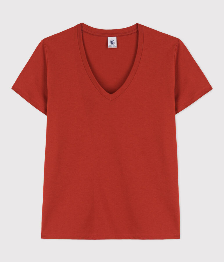 La camiseta RECTA de algod&oacute;n con cuello de pico para mujer rojo