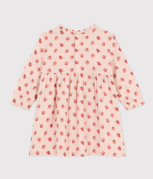 Vestido de gasa de algod&oacute;n de manga larga para beb&eacute; rosa/multicolor