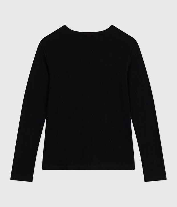 Camiseta Ic&oacute;nica de manga larga de algod&oacute;n calado para mujer negro