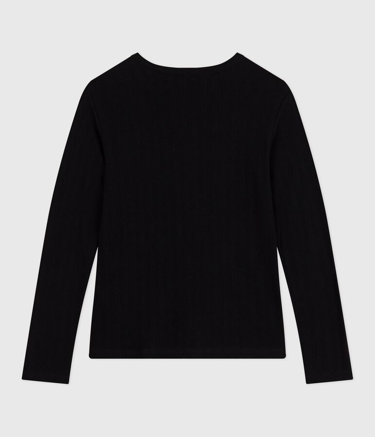 Camiseta Ic&oacute;nica de manga larga de algod&oacute;n calado para mujer negro