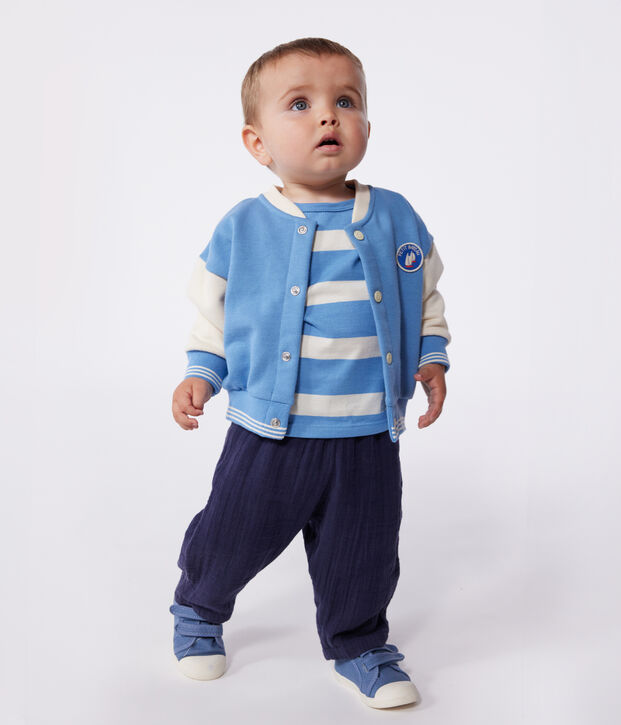 Chaqueta teddy colorblock de algod&oacute;n para beb&eacute; azul/crudo
