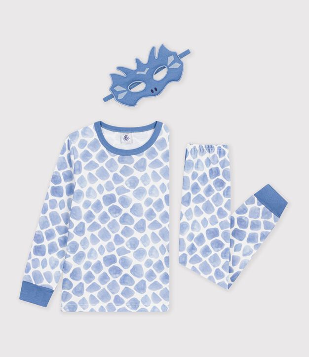 Pijama tipo disfraz infantil de algod&oacute;n de drag&oacute;n azul/azul