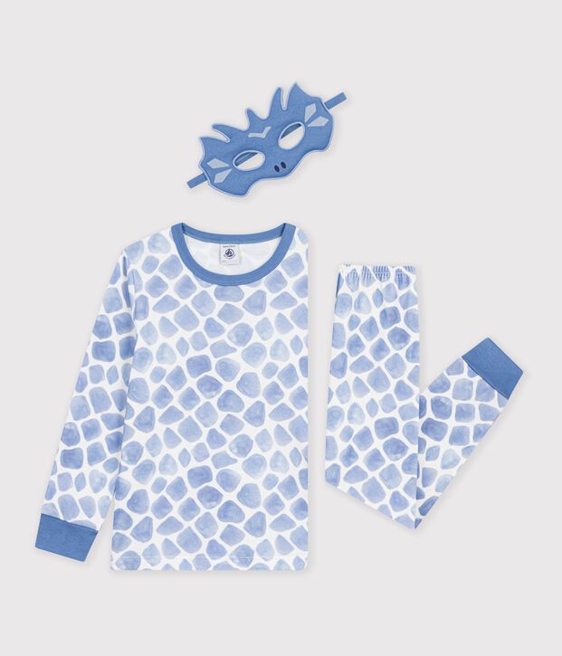 Pijama tipo disfraz infantil de algod&oacute;n de drag&oacute;n azul/azul