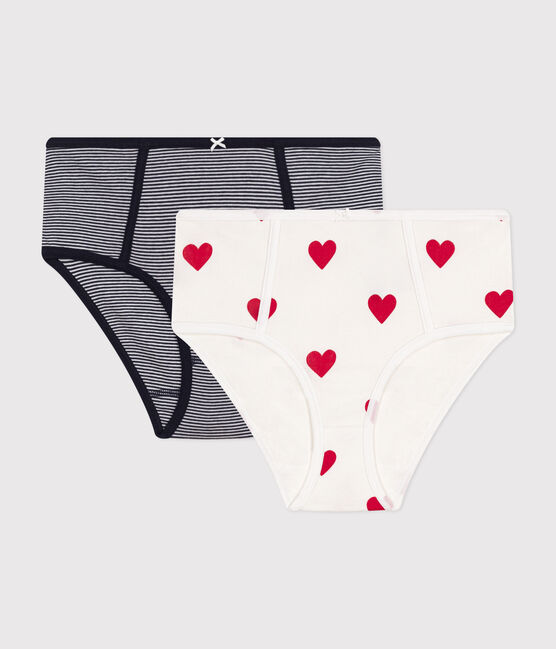 Juego de 2 braguitas de algodón de talle alto con corazón y rayas para mujer Variante 1 PACK
