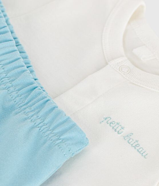 Conjunto de dos piezas de algodón con parte inferior lisa para recién nacido azul MARSHMALLOW/ AQUATIC