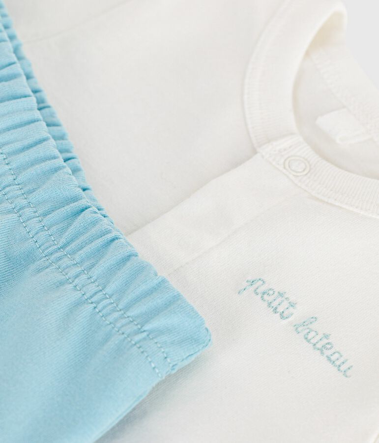 Conjunto de dos piezas de algod&oacute;n con parte inferior lisa para reci&eacute;n nacido azul MARSHMALLOW/ AQUATIC